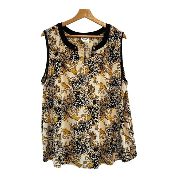 Late August Tops - Late August Women's Gold Baroque Print Sleeveless Top Size 2X